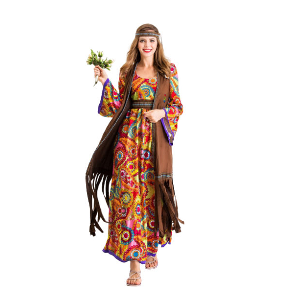 Kvinnor Hippie Kostym Sett, Hippie Vuxen Dräkt 2XL