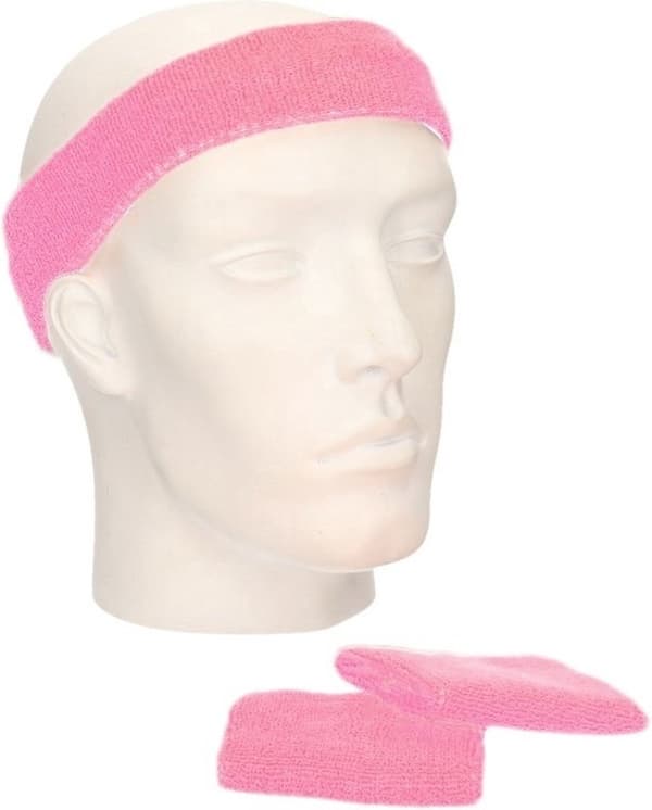 Svedbåndssæt - 3 dele - 1 pandebånd + 2 håndledsbånd - Lys Rosa