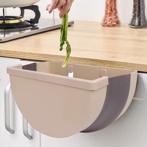IC Vikbar Köksbehållare, Hängande Papperskorg, Liten Bärbar Papperskorg (Beige)