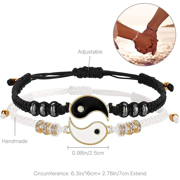 IC 2 Matchande Yin Yang Justerbara Vävda Sladdarmband Handgjorda Vänskapsarmband