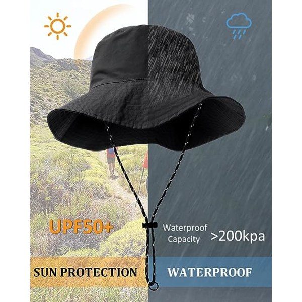IC Vattentät Solhatt UPF 50+ Hinkhatt UV-skydd Packbar Bredbrättad Boonie för Kvinnor Män Sommar Lättvikts Vandringshatt