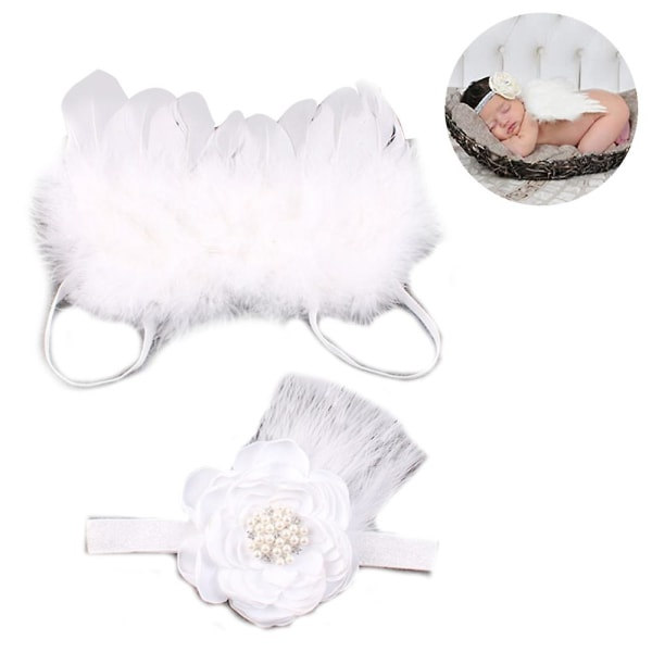 IC Nyfödd babyfotografering rekvisita Fjäder ängelvingar och strass pannband set baby hår accessoarer foto rekvisita Vit