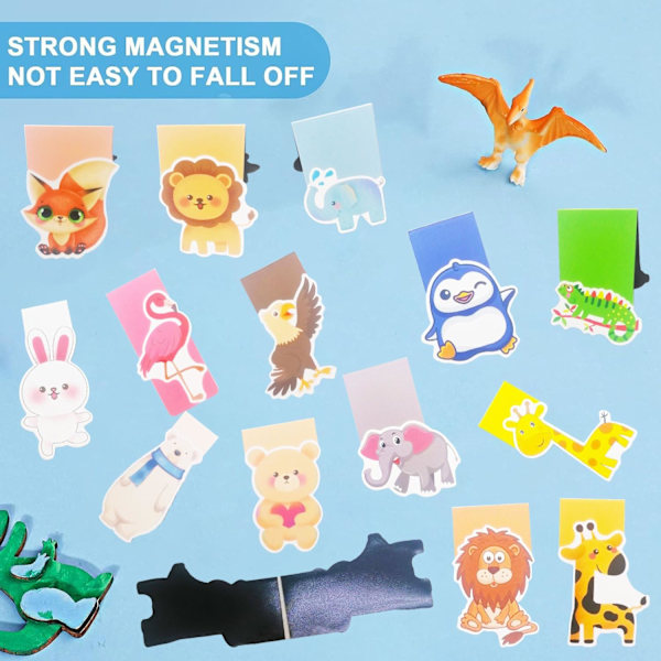 Magneettiset kirjanmerkit Värikkäät, 14 kpl Magneettiset kirjanmerkit, Kirjanmerkit, Magneettiset sivuklipsit, Sivumerkit, Kirjanmerkit, Lapset, Z Eläimet Z animals