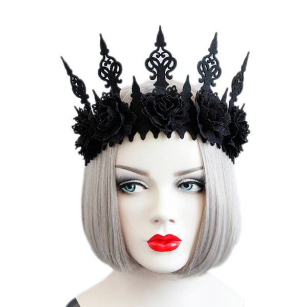 IC Mørk Svart Gothic Queens Blomsterkrone Hårbånd Pannbånd Halloween Black one size