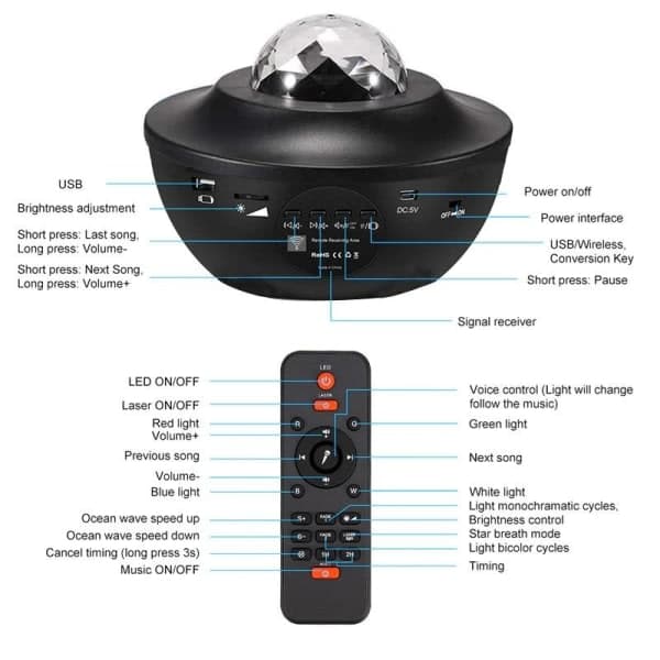 Tähtiprojektor Bluetooth-kaiuttimella - Omaa galaksilampusi monivärisenä