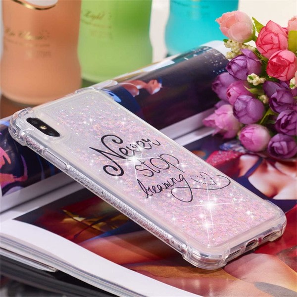 IC- case för iPhone Xs Max, Creative Pink Liquid Bling Glitter Flödande Quicksand case Söt genomskinlig Stötsäker TPU Slim Skydd