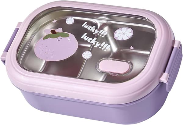 Isolert matboks for voksne og barn, Bento-beholder i rustfritt stål med avtakbare skillevegger, lekkasjesikkert design, lilla