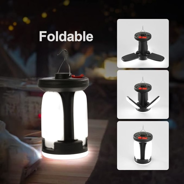 Højtydende solcelledrevet LED-campinglanterne genopladelig 4500mAh 1000LM nødstrømbank sammenklappelig 6 lystilstande til campingfiskeri