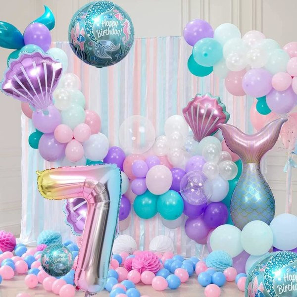 IC Sjöjungfru Bursdagsdekorasjon Havfrueballonger Sett Havballong Havfrue Folieballong Havfruehale Ballonger for Jenter Havfruefest