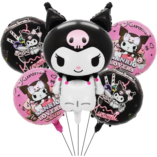 IC 5 stk aluminiumsfolie ballonger for Kuromi, søt anime Kuromi festdekorasjoner