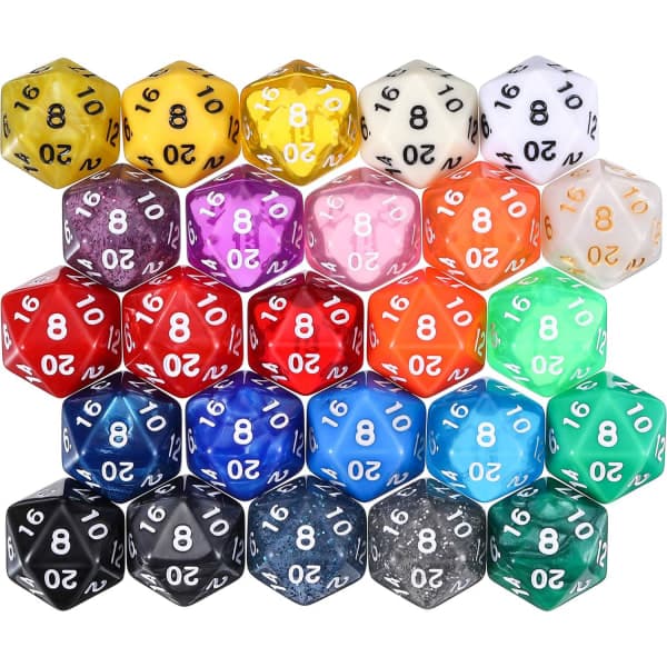 25-delt polyedrisk sæt med sort pose til DND RPG MTG og andre brætspil med tilfældigt flerfarvet sortiment (D20) IC