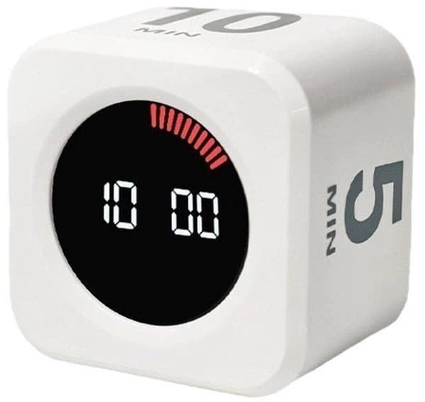 Visuel Pomodoro-timer, roterende nedtælling, 5/10/25/45 min forudindstillinger, lydløs/bip, genopladelig, studie/køkken, sort, 5 x 5 x 3,8 cm