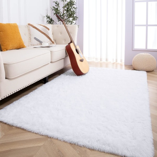 IG En God Natt Shaggy Fluffy Faux Fur Area Teppe, Myk, Luksuriøs Hvit 1.3 x 2 Fot