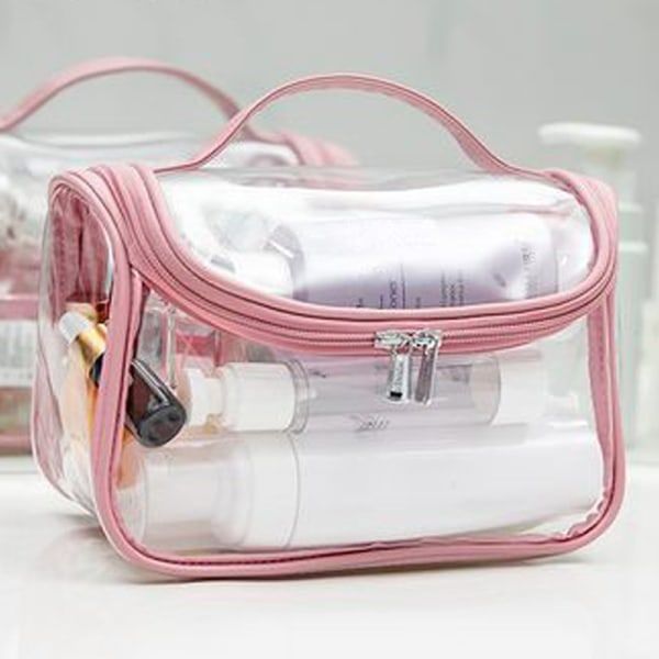 Kvinnors mode transparent kosmetisk väska liten bärbar rosa