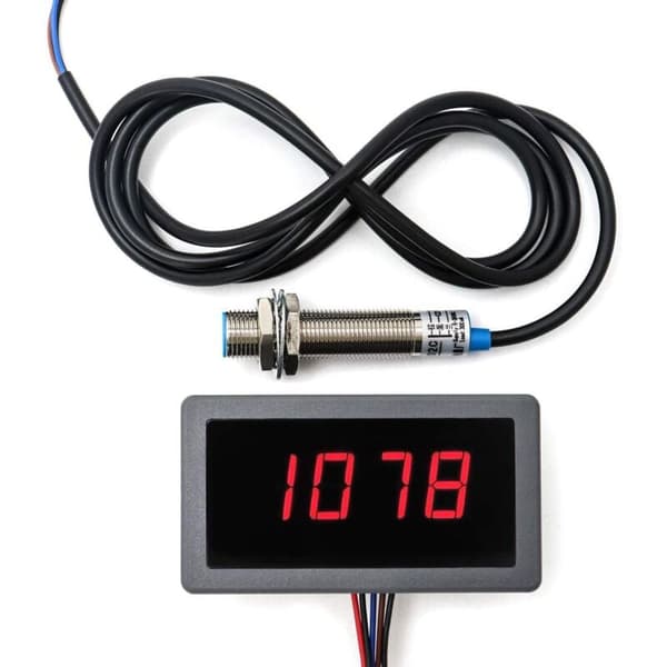 Digitalt display tachometer, 4-cifret LED digitalt tachometer, RPM speedometer panel NPN nærhedsafbryder effekt sensor