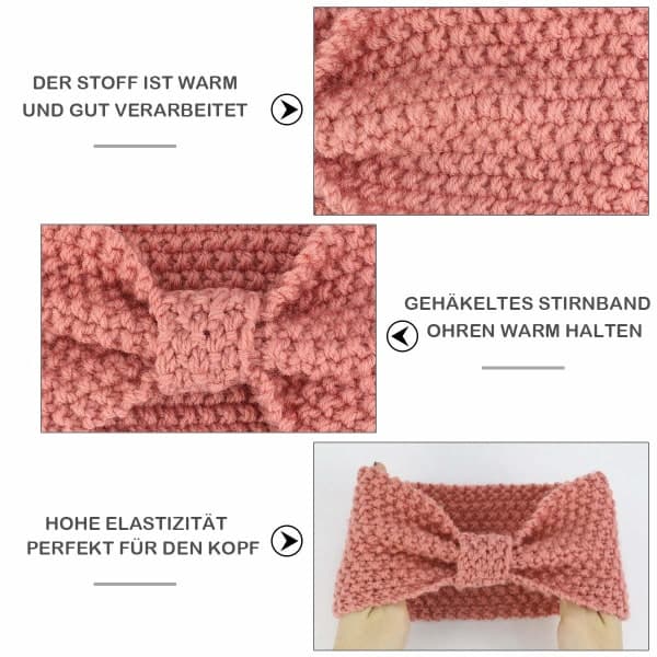 IC NOE Stickat pannband för kvinnor - 3 delar rosett