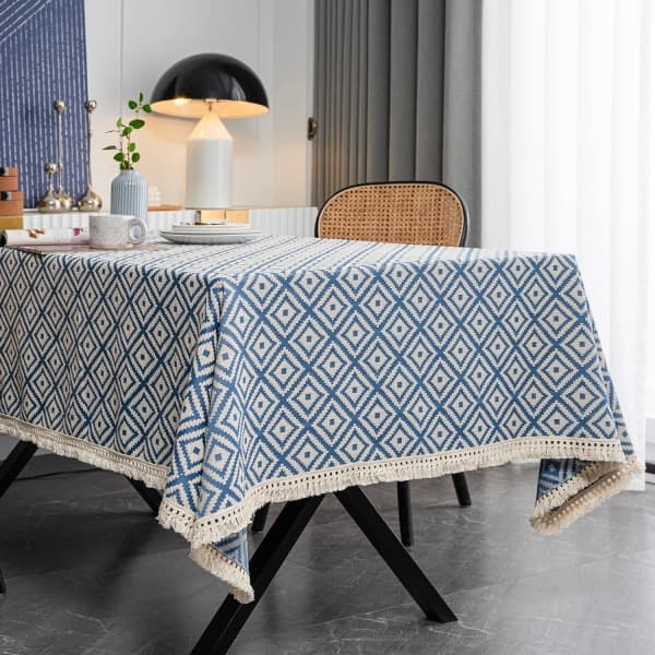 IC Rektangulär bordsduk tjock stickad Broderad texturerad frans bomull Linne Rektangulär duk för kök, 139,7 cm x 139,7 cm, 4 platser