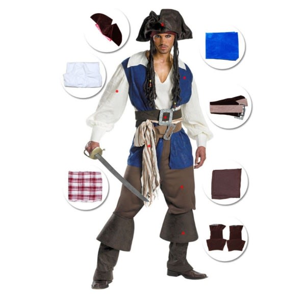 Rogue Pirate Costume til mænd, Halloween Cosplay Party Pirate Outfit M