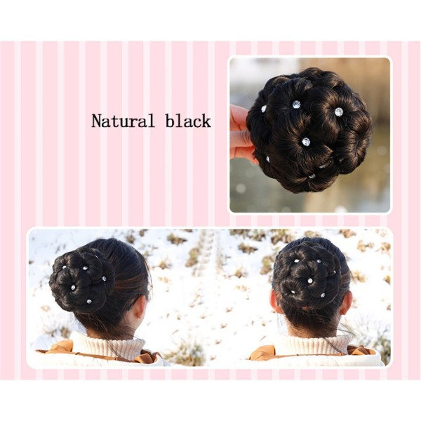 Synteettinen Scrunchie-hiusdonitsi, korkea nuttura, punotut hiuslisäkkeet, kiinnitä hiuksiin, suuri koko, juhlat, cosplay-lisäkkeet, tummanruskea, valkoinen timantti