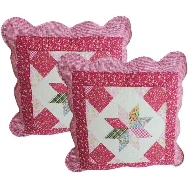 Kuddfodral Set med 2 Boho Bomull Quiltat Blommigt Patchwork Dekorativa Kuddfodral för Sovrumssoffa Bil (Blomma C, 18\"x18\")