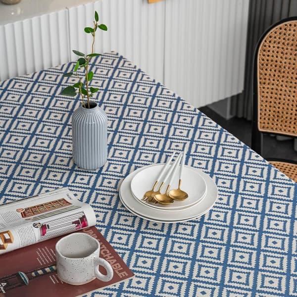 IC Rektangulär bordsduk tjock stickad Broderad texturerad frans bomull Linne Rektangulär duk för kök, 139,7 cm x 139,7 cm, 4 platser