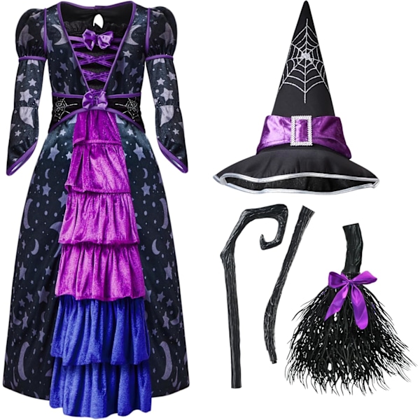 Halloween-kostume til piger i lilla heks med stjerner og måne til rollespil Toddler(3-4 yrs)