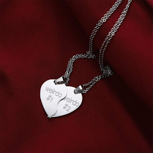 2 stk. Bedste veninde halskæde, Weirdo 1 Weirdo 2 rustfrit stål vedhæng venskabssmykker Forever Split Heart Set