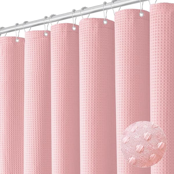 Tekstureret polyester badeforhæng, vandtæt maskinvaskbart med 12 kroge, pink, 180 x 180 cm, til hjemme- og hotelbadeværelser