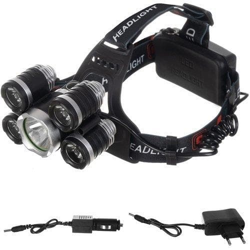 Stark Hodelykt 5 x LED CREE T6 Inkludert Batterier og Lader Black Svart