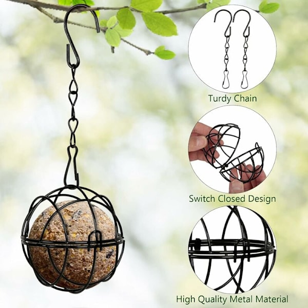 4 st Hängande Fågelmatare Metall Fågel Fettbollshållare Inomhus Utomhus Svart 7cm Diameter Matdispenser med 4 S-formade Krokar