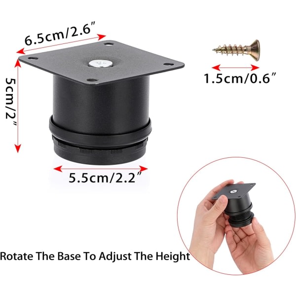 IC 8 stk 2 tommer møbler i rustfrit stål Ben Fødder Justerbare metal skabe Skrivebordsben, sorte runde metal møbler Risers Sofabord