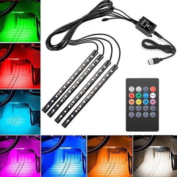 IC 4x 12LED RGB Auton Sisätilan Tunnelma Jalkatila Nauhavalo