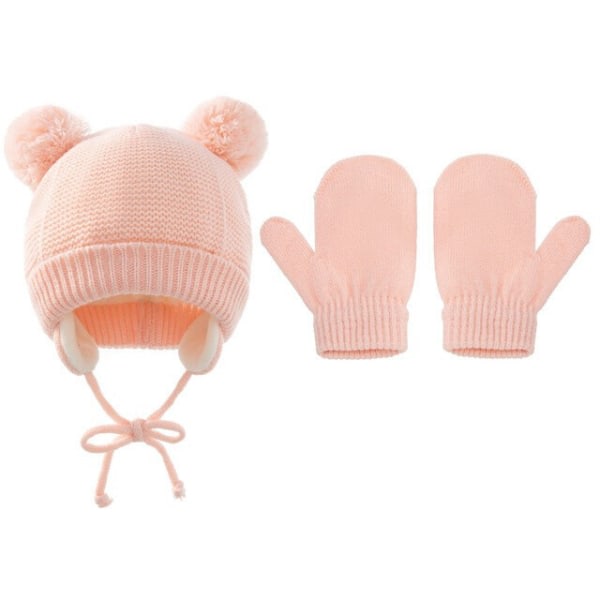 Nyfödda vintermössor, handskar, varma stickade mössor for toddler Pink
