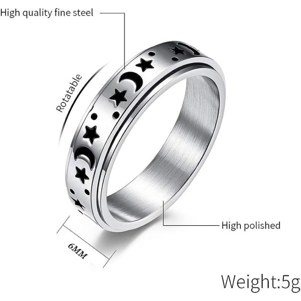 IC Spinnerringe i Titan i Rustfrit Stål Mån og Stjerne Fidget Ring Stresslindrende Angst Ring - 5-77 (løber små)