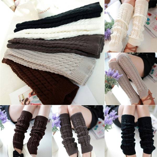 IC Dam Vinterstickade Virkade Stickade Benvärmare Legging Boot Cov Svart
