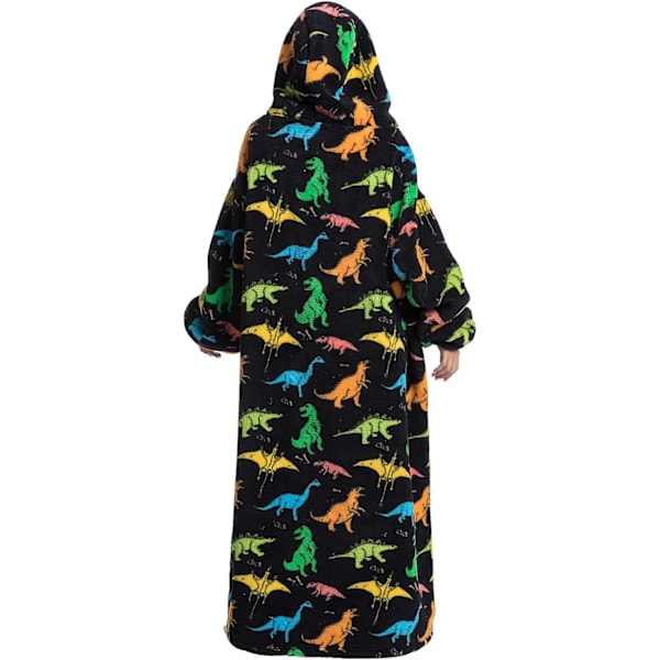 Unisex Filtgenser med hette, varm og myk oversized hettegenser, brukbar filt-kjole for menn og kvinner, full lengde Dinosaur One size