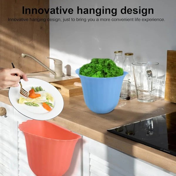 Hanging Trash Can, 2-Pack Plastic Kitchen Counter Hanging Trash Can, Mini Kitchen Hanging Trash Can, Lidless Storage Organizer Box Wall (White)