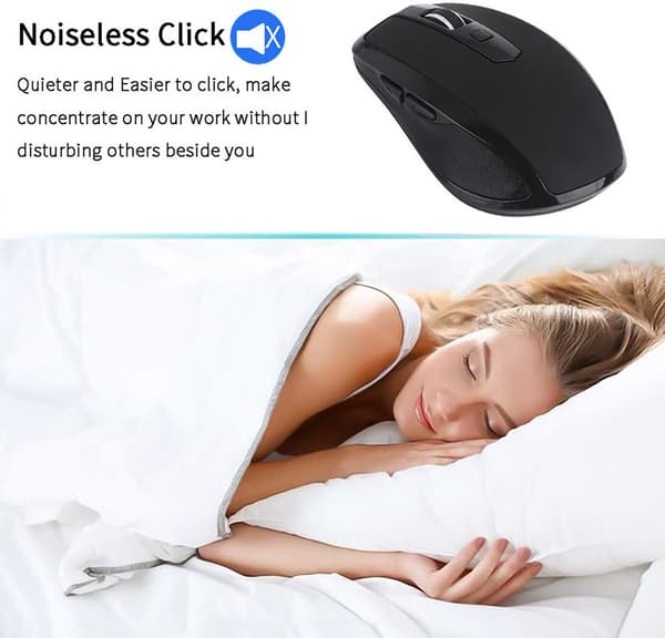 Trådløs mus, USB-C-mottaker, 2,4 GHz ergonomisk 6-knapps design, justerbar 800/1200/1600 DPI for MacBook, bærbare datamaskiner, svart