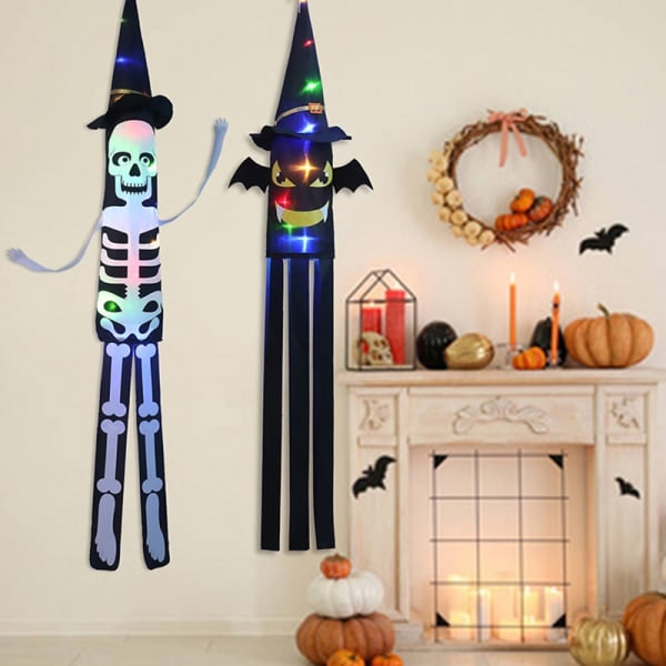 IC Halloween Skelet Vindsok Flag Lysende Menneskeligt Skelet Hængende A5