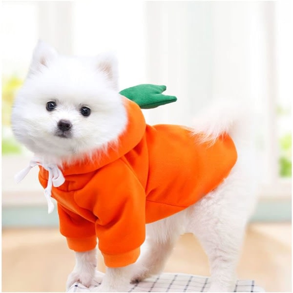 IC Husdjurskläder Hundhuvtröjor Varm Tröja Kappa Valp Höst Vinterkläder Jumpsuit med Frukthuva, Morot, M