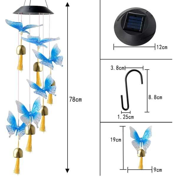 IC Kolibri/sommerfugl vindspil, gave til mor, solvind Butterfly with bell