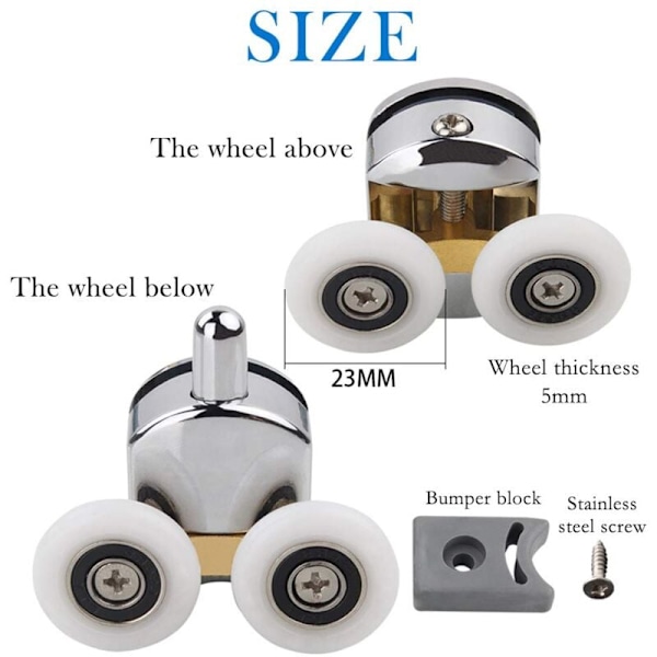 4 Doble Dusjdør Ruller Skyvedør Ruller Erstatningshjul for Dusjkabinett for 14mm Glasshull NPTERBL