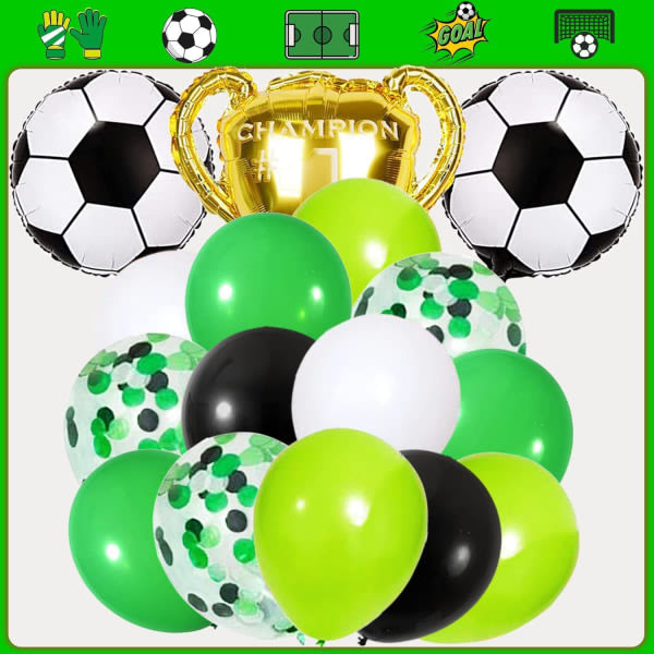 IC Fodboldfest Ballongbue Sæt Fodboldballoner Festdekoration Inkluderet Fodbold Mesterskabs Cup Folieballon Grøn Hvid Sort