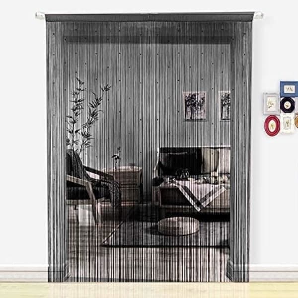 IC Svart, 100x200cm Hjeminnredning Perlegardin, Polyester