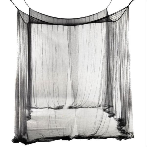 IC Dubbel Sky Säng Myggnät 190cm(B) x210cm(L) x240cm(H) Rektangulär Säng Stor Enkel Sommar Svart Myggnät med 4 Öppningar Baldakin Insektsskydd