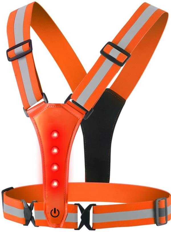 LED refleksvest, oppladbare lys, refleksstriper, én størrelse for løping, turgåing og nattbruk, oransje