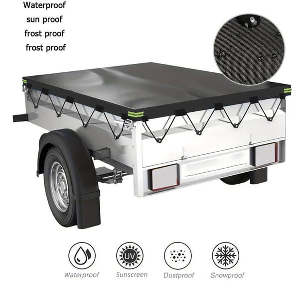 Trailerovertræk, 420D Polyester Vandtæt UV-resistent Med Elastiksnor, Til Transport Og Opbevaring, Sort, 214 x 122 x 13 cm