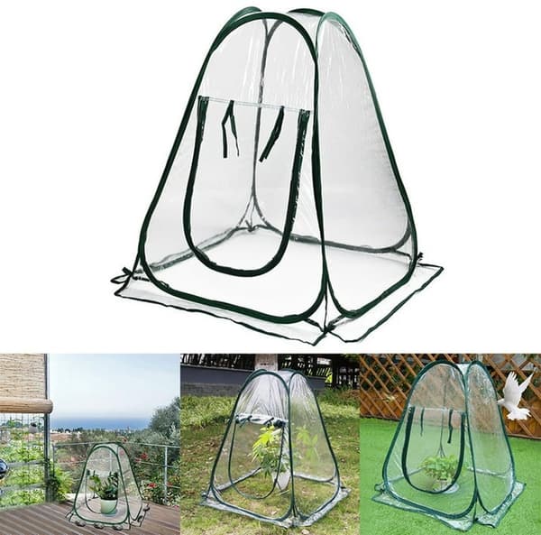 Bærbart minidrivhus, tykt PVC-overtræk, foldbart ventileret planteskur til potteplanter og frøplanter, 70 x 70 x 80 cm
