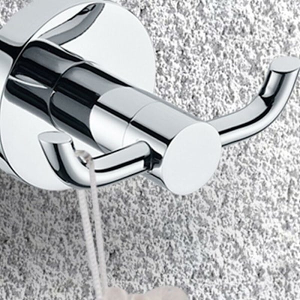Sæt med 2 Moderne Polerede Krom Massiv Messing Vægkroge Dobbelt Håndklædeholder Badeværelse Toilet Hat Tøj Vægbøjle Holder