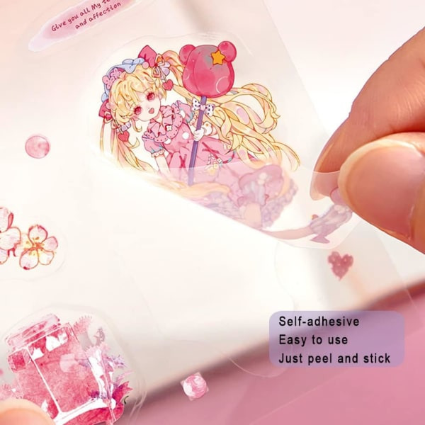 IC Kawaii PET-animaatiotyttöjen päiväkirjan tarrat - 100 arkkiä söpöjä tarvikkeita Scrapbooking-materiaalia Dekoratiivinen esteettinen tarra